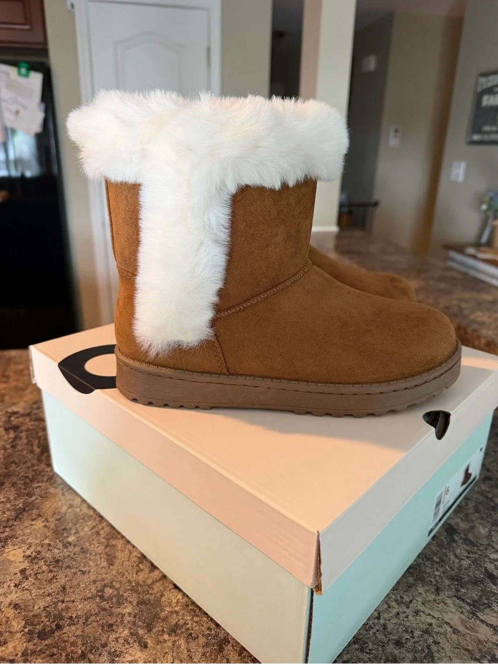 Kohl's Chestnut Kids' Paulina Boot with Cream Sherpa Cuff